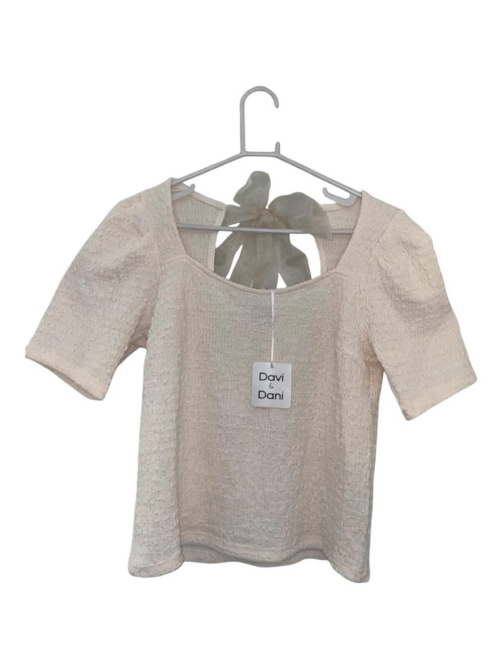 DAVI & DANI Cream Textured Square-Neck Knit Top